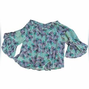 crown & ivy Women's Kelly Green Paisley Floral Top Size M, Bohemian, Festival